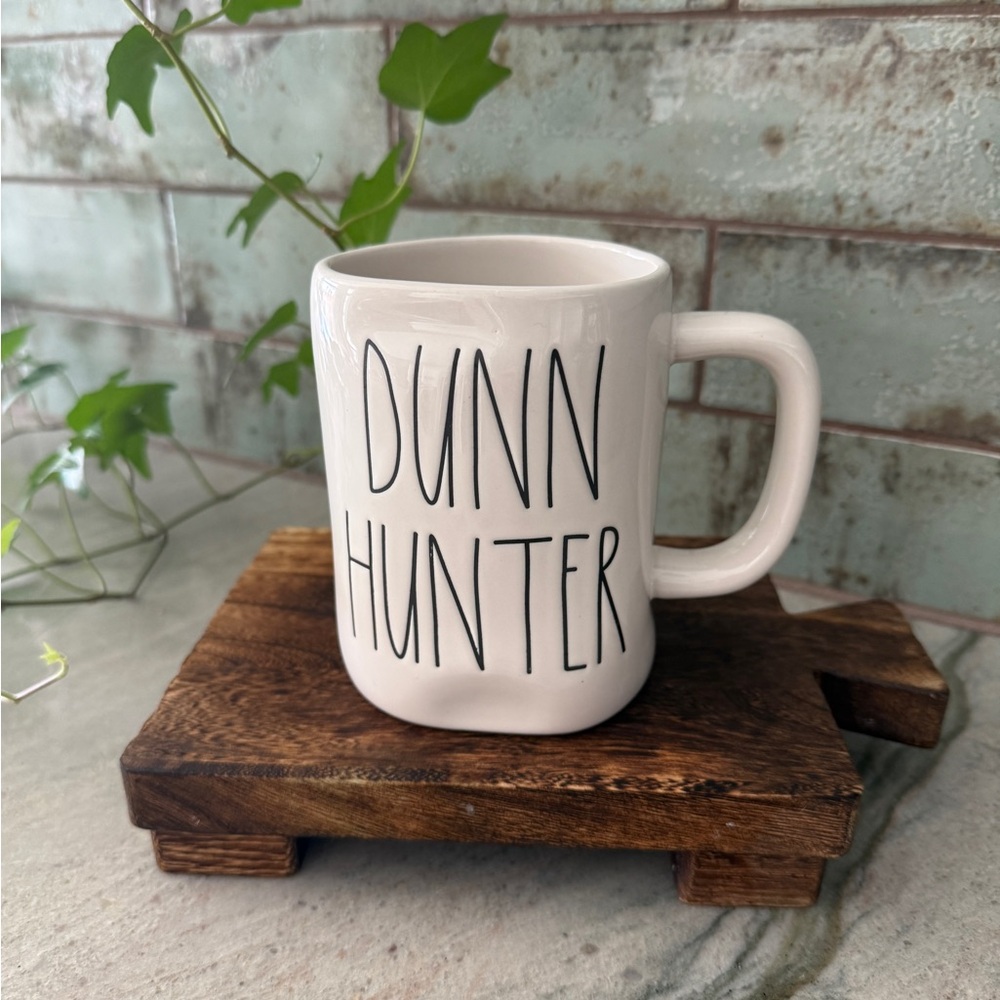 Rae Dunn White Ceramic Mug with Black 'DUNN HUNTER' Lettering